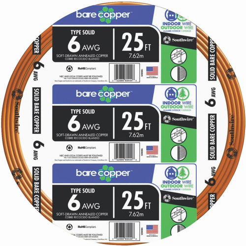 Southwire 25 Ft. 6AWG Solid Bare Ground Wire